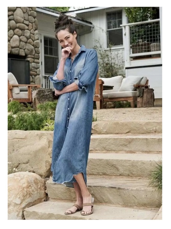 Frank & Eileen Dresses & Skirts - Frank & Eileen Rory Distressed Famous Denim Maxi Shirtdress size large